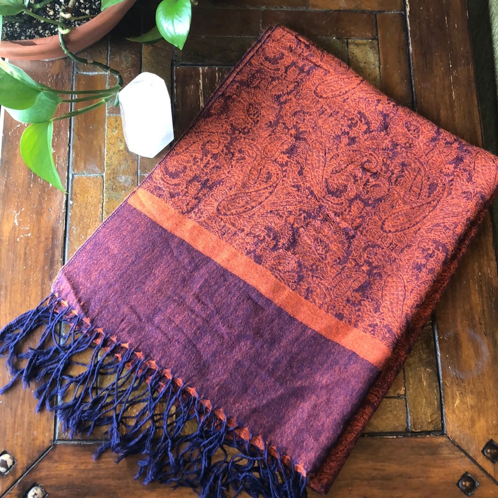 Beautiful orange and blue pashmina scarf festival